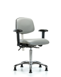 Class 100 Vinyl Clean Room Chair - Medium Bench Height with Adjustable Arms & Stationary Glides in Dove Trailblazer Vinyl NCR-VMBCH-CR-T0-A1-NF-RG-8567