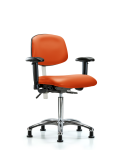 Class 100 Vinyl Clean Room Chair - Medium Bench Height with Adjustable Arms & Stationary Glides in Orange Kist Trailblazer Vinyl NCR-VMBCH-CR-T0-A1-NF-RG-8613