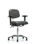 Class 100 Vinyl Clean Room Chair - Medium Bench Height with Adjustable Arms & Stationary Glides in Carbon Supernova Vinyl NCR-VMBCH-CR-T0-A1-NF-RG-8823