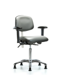 Class 100 Vinyl Clean Room Chair - Medium Bench Height with Adjustable Arms & Stationary Glides in Sterling Supernova Vinyl NCR-VMBCH-CR-T0-A1-NF-RG-8840