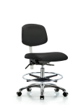 Class 100 Vinyl Clean Room Chair - Medium Bench Height with Seat Tilt, Chrome Foot Ring, & Casters in Black Trailblazer Vinyl NCR-VMBCH-CR-T1-A0-CF-CC-8540