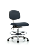 Class 100 Vinyl Clean Room Chair - Medium Bench Height with Seat Tilt, Chrome Foot Ring, & Casters in Imperial Blue Trailblazer Vinyl NCR-VMBCH-CR-T1-A0-CF-CC-8582