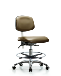 Class 100 Vinyl Clean Room Chair - Medium Bench Height with Seat Tilt, Chrome Foot Ring, & Casters in Taupe Supernova Vinyl NCR-VMBCH-CR-T1-A0-CF-CC-8809