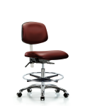Class 100 Vinyl Clean Room Chair - Medium Bench Height with Seat Tilt, Chrome Foot Ring, & Casters in Borscht Supernova Vinyl NCR-VMBCH-CR-T1-A0-CF-CC-8815