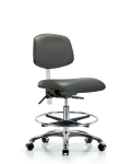 Class 100 Vinyl Clean Room Chair - Medium Bench Height with Seat Tilt, Chrome Foot Ring, & Casters in Carbon Supernova Vinyl NCR-VMBCH-CR-T1-A0-CF-CC-8823