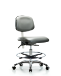 Class 100 Vinyl Clean Room Chair - Medium Bench Height with Seat Tilt, Chrome Foot Ring, & Casters in Sterling Supernova Vinyl NCR-VMBCH-CR-T1-A0-CF-CC-8840