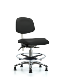 Class 100 Vinyl Clean Room Chair - Medium Bench Height with Seat Tilt, Chrome Foot Ring, & Stationary Glides in Black Trailblazer Vinyl NCR-VMBCH-CR-T1-A0-CF-RG-8540