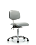 Class 100 Vinyl Clean Room Chair - Medium Bench Height with Seat Tilt & Casters in Dove Trailblazer Vinyl NCR-VMBCH-CR-T1-A0-NF-CC-8567