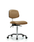 Class 100 Vinyl Clean Room Chair - Medium Bench Height with Seat Tilt & Casters in Taupe Trailblazer Vinyl NCR-VMBCH-CR-T1-A0-NF-CC-8584