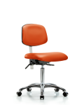 Class 100 Vinyl Clean Room Chair - Medium Bench Height with Seat Tilt & Casters in Orange Kist Trailblazer Vinyl NCR-VMBCH-CR-T1-A0-NF-CC-8613