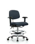 Class 100 Vinyl Clean Room Chair - Medium Bench Height with Seat Tilt, Adjustable Arms, Chrome Foot Ring, & Casters in Imperial Blue Trailblazer Vinyl NCR-VMBCH-CR-T1-A1-CF-CC-8582