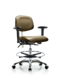 Class 100 Vinyl Clean Room Chair - Medium Bench Height with Seat Tilt, Adjustable Arms, Chrome Foot Ring, & Casters in Taupe Supernova Vinyl NCR-VMBCH-CR-T1-A1-CF-CC-8809