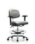 Class 100 Vinyl Clean Room Chair - Medium Bench Height with Seat Tilt, Adjustable Arms, Chrome Foot Ring, & Casters in Sterling Supernova Vinyl NCR-VMBCH-CR-T1-A1-CF-CC-8840