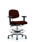 Class 100 Vinyl Clean Room Chair - Medium Bench Height with Seat Tilt, Adjustable Arms, Chrome Foot Ring, & Stationary Glides in Burgundy Trailblazer Vinyl NCR-VMBCH-CR-T1-A1-CF-RG-8569