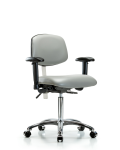 Class 100 Vinyl Clean Room Chair - Medium Bench Height with Seat Tilt, Adjustable Arms, & Casters in Dove Trailblazer Vinyl NCR-VMBCH-CR-T1-A1-NF-CC-8567