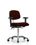 Class 100 Vinyl Clean Room Chair - Medium Bench Height with Seat Tilt, Adjustable Arms, & Casters in Burgundy Trailblazer Vinyl NCR-VMBCH-CR-T1-A1-NF-CC-8569