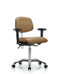 Class 100 Vinyl Clean Room Chair - Medium Bench Height with Seat Tilt, Adjustable Arms, & Casters in Taupe Trailblazer Vinyl NCR-VMBCH-CR-T1-A1-NF-CC-8584