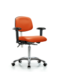 Class 100 Vinyl Clean Room Chair - Medium Bench Height with Seat Tilt, Adjustable Arms, & Casters in Orange Kist Trailblazer Vinyl NCR-VMBCH-CR-T1-A1-NF-CC-8613