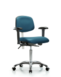 Class 100 Vinyl Clean Room Chair - Medium Bench Height with Seat Tilt, Adjustable Arms, & Casters in Marine Blue Supernova Vinyl NCR-VMBCH-CR-T1-A1-NF-CC-8801
