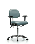 Class 100 Vinyl Clean Room Chair - Medium Bench Height with Seat Tilt, Adjustable Arms, & Casters in Storm Supernova Vinyl NCR-VMBCH-CR-T1-A1-NF-CC-8822