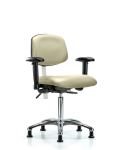 Class 100 Vinyl Clean Room Chair - Medium Bench Height with Seat Tilt, Adjustable Arms, & Stationary Glides in Adobe White Trailblazer Vinyl NCR-VMBCH-CR-T1-A1-NF-RG-8501