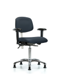 Class 100 Vinyl Clean Room Chair - Medium Bench Height with Seat Tilt, Adjustable Arms, & Stationary Glides in Imperial Blue Trailblazer Vinyl NCR-VMBCH-CR-T1-A1-NF-RG-8582