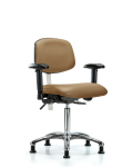 Class 100 Vinyl Clean Room Chair - Medium Bench Height with Seat Tilt, Adjustable Arms, & Stationary Glides in Taupe Trailblazer Vinyl NCR-VMBCH-CR-T1-A1-NF-RG-8584
