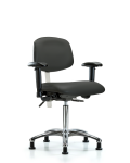 Class 100 Vinyl Clean Room Chair - Medium Bench Height with Seat Tilt, Adjustable Arms, & Stationary Glides in Charcoal Trailblazer Vinyl NCR-VMBCH-CR-T1-A1-NF-RG-8605