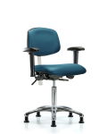 Class 100 Vinyl Clean Room Chair - Medium Bench Height with Seat Tilt, Adjustable Arms, & Stationary Glides in Marine Blue Supernova Vinyl NCR-VMBCH-CR-T1-A1-NF-RG-8801