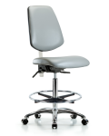 Class 100 Vinyl Clean Room Chair - Medium Bench Height with Medium Back, Chrome Foot Ring, & Casters in Dove Trailblazer Vinyl NCR-VMBCH-MB-CR-T0-A0-CF-CC-8567