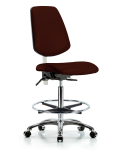 Class 100 Vinyl Clean Room Chair - Medium Bench Height with Medium Back, Chrome Foot Ring, & Casters in Burgundy Trailblazer Vinyl NCR-VMBCH-MB-CR-T0-A0-CF-CC-8569