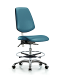 Class 100 Vinyl Clean Room Chair - Medium Bench Height with Medium Back, Chrome Foot Ring, & Casters in Marine Blue Supernova Vinyl NCR-VMBCH-MB-CR-T0-A0-CF-CC-8801
