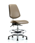 Class 100 Vinyl Clean Room Chair - Medium Bench Height with Medium Back, Chrome Foot Ring, & Stationary Glides in Taupe Supernova Vinyl NCR-VMBCH-MB-CR-T0-A0-CF-RG-8809