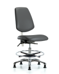 Class 100 Vinyl Clean Room Chair - Medium Bench Height with Medium Back, Chrome Foot Ring, & Stationary Glides in Carbon Supernova Vinyl NCR-VMBCH-MB-CR-T0-A0-CF-RG-8823