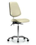 Class 100 Vinyl Clean Room Chair - Medium Bench Height with Medium Back & Casters in Adobe White Trailblazer Vinyl NCR-VMBCH-MB-CR-T0-A0-NF-CC-8501
