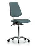 Class 100 Vinyl Clean Room Chair - Medium Bench Height with Medium Back & Casters in Colonial Blue Trailblazer Vinyl NCR-VMBCH-MB-CR-T0-A0-NF-CC-8546