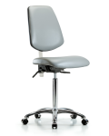 Class 100 Vinyl Clean Room Chair - Medium Bench Height with Medium Back & Casters in Dove Trailblazer Vinyl NCR-VMBCH-MB-CR-T0-A0-NF-CC-8567