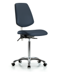 Class 100 Vinyl Clean Room Chair - Medium Bench Height with Medium Back & Casters in Imperial Blue Trailblazer Vinyl NCR-VMBCH-MB-CR-T0-A0-NF-CC-8582