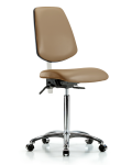 Class 100 Vinyl Clean Room Chair - Medium Bench Height with Medium Back & Casters in Taupe Trailblazer Vinyl NCR-VMBCH-MB-CR-T0-A0-NF-CC-8584