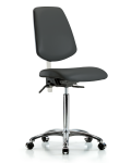 Class 100 Vinyl Clean Room Chair - Medium Bench Height with Medium Back & Casters in Charcoal Trailblazer Vinyl NCR-VMBCH-MB-CR-T0-A0-NF-CC-8605