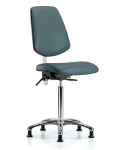 Class 100 Vinyl Clean Room Chair - Medium Bench Height with Medium Back & Stationary Glides in Colonial Blue Trailblazer Vinyl NCR-VMBCH-MB-CR-T0-A0-NF-RG-8546