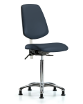 Class 100 Vinyl Clean Room Chair - Medium Bench Height with Medium Back & Stationary Glides in Imperial Blue Trailblazer Vinyl NCR-VMBCH-MB-CR-T0-A0-NF-RG-8582