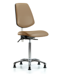 Class 100 Vinyl Clean Room Chair - Medium Bench Height with Medium Back & Stationary Glides in Taupe Trailblazer Vinyl NCR-VMBCH-MB-CR-T0-A0-NF-RG-8584