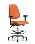 Class 100 Vinyl Clean Room Chair - Medium Bench Height with Medium Back, Adjustable Arms, Chrome Foot Ring, & Stationary Glides in Orange Kist Trailblazer Vinyl NCR-VMBCH-MB-CR-T0-A1-CF-RG-8613