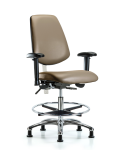 Class 100 Vinyl Clean Room Chair - Medium Bench Height with Medium Back, Adjustable Arms, Chrome Foot Ring, & Stationary Glides in Taupe Supernova Vinyl NCR-VMBCH-MB-CR-T0-A1-CF-RG-8809