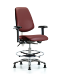 Class 100 Vinyl Clean Room Chair - Medium Bench Height with Medium Back, Adjustable Arms, Chrome Foot Ring, & Stationary Glides in Borscht Supernova Vinyl NCR-VMBCH-MB-CR-T0-A1-CF-RG-8815