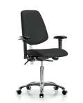 Class 100 Vinyl Clean Room Chair - Medium Bench Height with Medium Back, Adjustable Arms, & Casters in Black Trailblazer Vinyl NCR-VMBCH-MB-CR-T0-A1-NF-CC-8540
