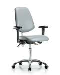 Class 100 Vinyl Clean Room Chair - Medium Bench Height with Medium Back, Adjustable Arms, & Casters in Dove Trailblazer Vinyl NCR-VMBCH-MB-CR-T0-A1-NF-CC-8567