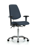 Class 100 Vinyl Clean Room Chair - Medium Bench Height with Medium Back, Adjustable Arms, & Casters in Imperial Blue Trailblazer Vinyl NCR-VMBCH-MB-CR-T0-A1-NF-CC-8582