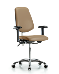 Class 100 Vinyl Clean Room Chair - Medium Bench Height with Medium Back, Adjustable Arms, & Casters in Taupe Trailblazer Vinyl NCR-VMBCH-MB-CR-T0-A1-NF-CC-8584